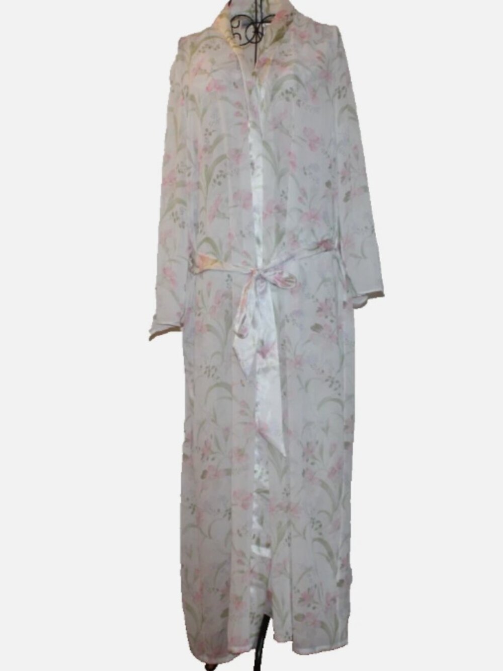Delicates Off White Floral Sleevless Crepe Nightgown and Robe Sleepwear Set M